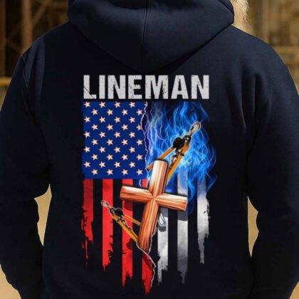Lineman Flag Cross Gear Design - Lineman Patriotic